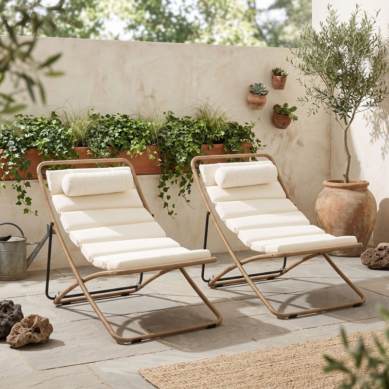 Chaise longue pliante d'extérieur en 2 pièces avec dossier réglable, siège rembourré, chaise longue portative pour terrasse et piscine