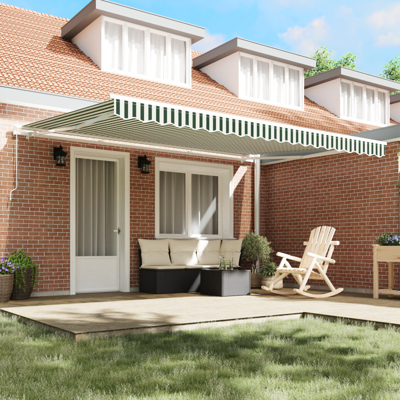 Brayden Studio Retractable Patio Awning, Green Striped, 450 cm W x 300 cm D