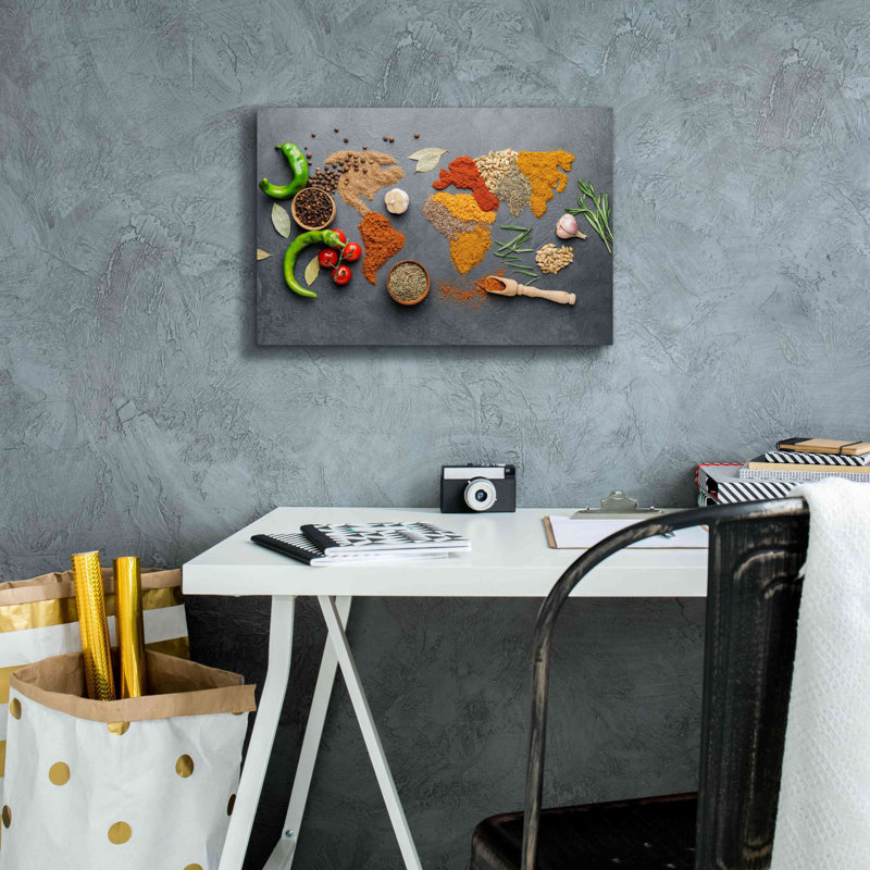 «Red Spice World Map» par Epic Portfolio, art mural sur toile, H 12 po x l 18 po x P 0,75 po