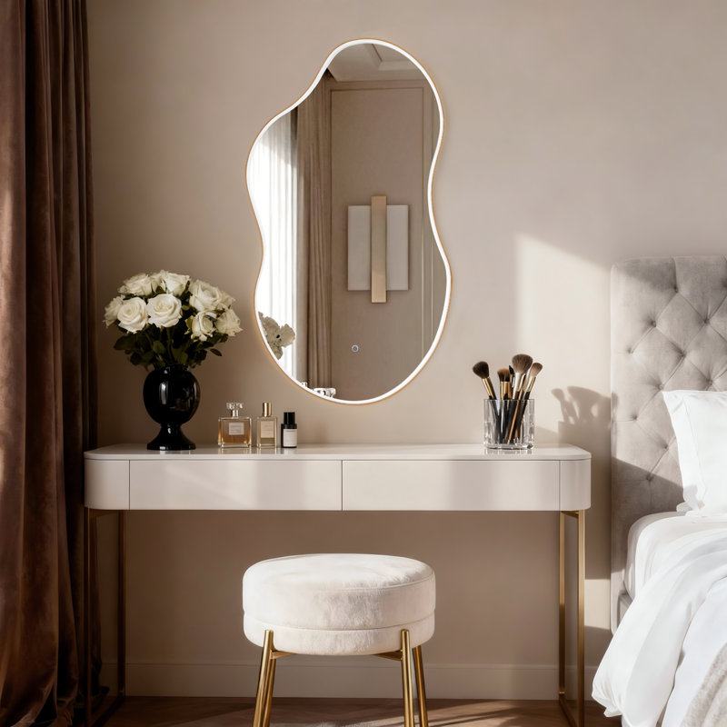 Ashane Asymmetrical Metal Frame Wall Mirror With LED Lights