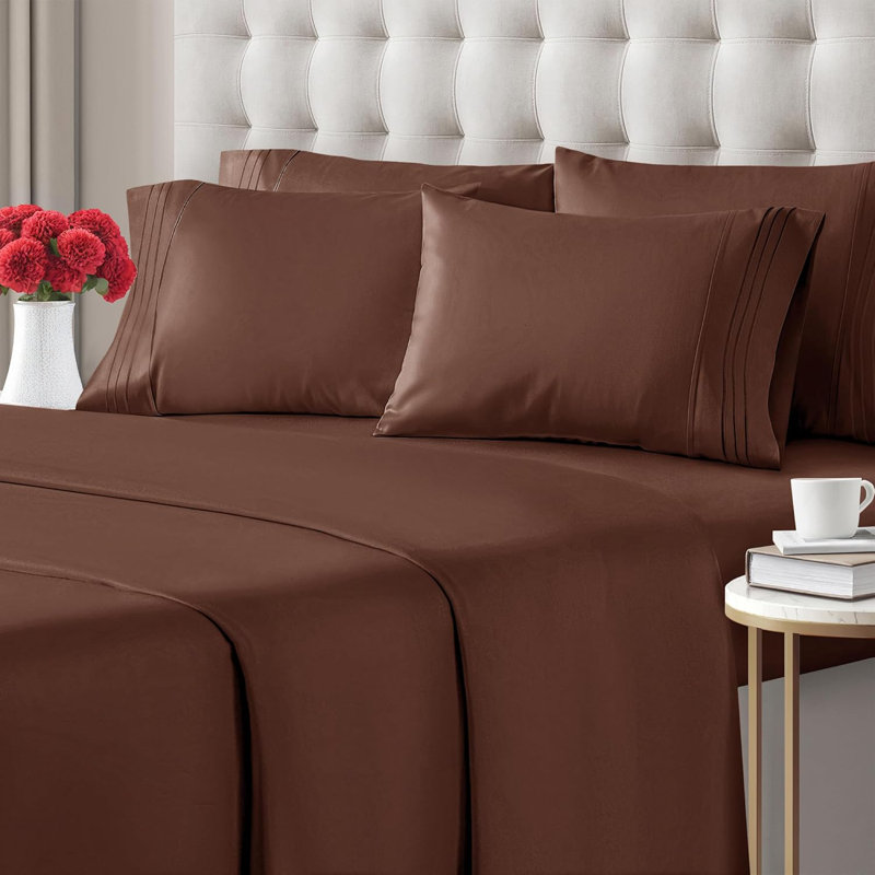 6 Piece Sheet Set, Soft Cooling Bed Sheets, Breathable & Wrinkle Free, Hotel Luxury Bedding, Brown