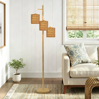 Lampe sur pied à arbres 3 lumières H 65 "avec abat-jour en rotin tissé Coleford
