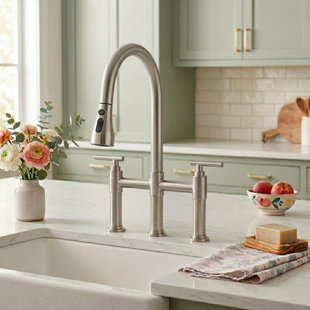 2-Handle Bridge Kitchen Faucet with Pull-Down Sprayer