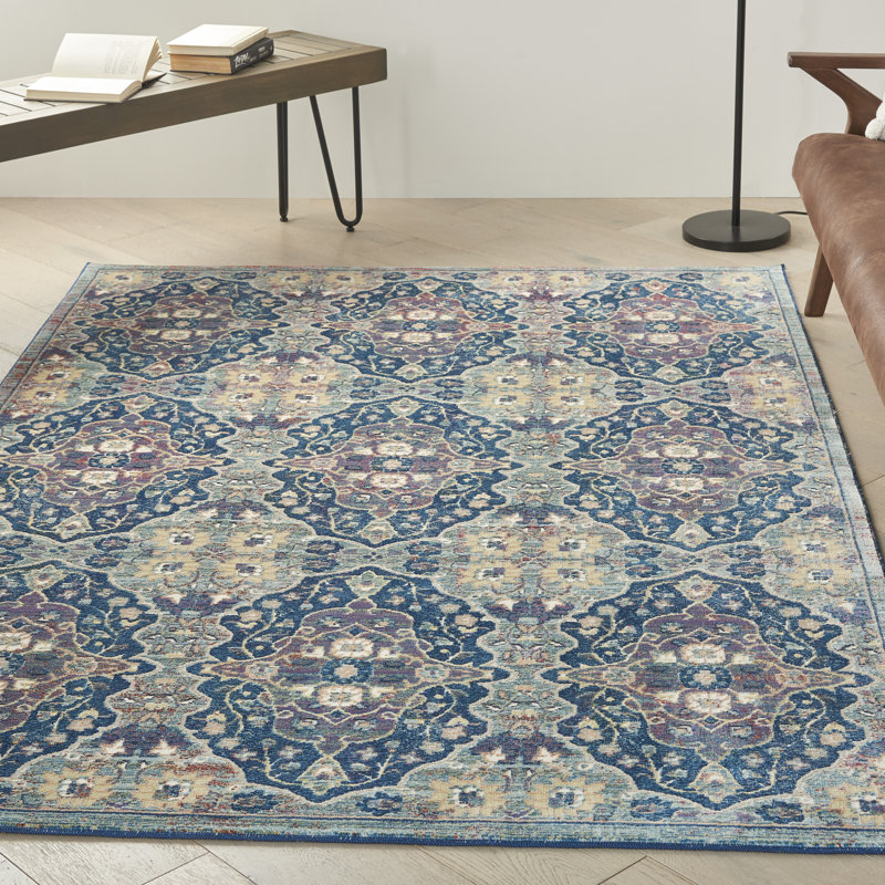 Tapis bleu marine traditionnel Raymond Farmhouse, Rectangle 5 pi 3 po x 7 pi 6 po