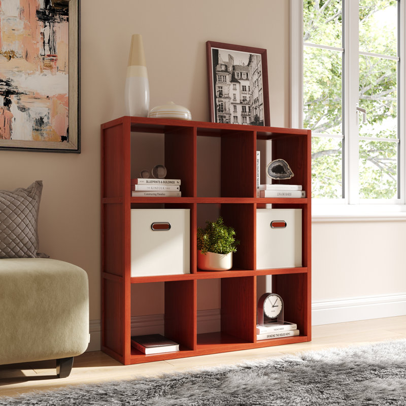 John Louis Home Solid Wood Cube Organizer, Red Mahogany, (9 Shelves) 40.25"H x 37.75"W x 11.75D