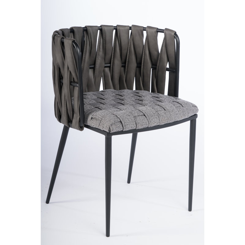 Ensemble de chaise de salle à manger avec accoudoirs tressés Tyrone, Similicuir gris, Noir