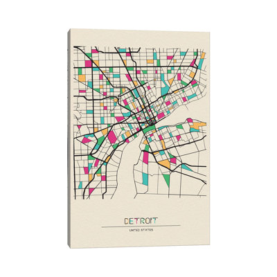 Detroit, Michigan Map by Ayse Deniz Akerman - Wrapped Canvas Graphic Art