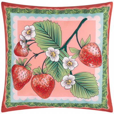 Anemone Strawberries Indoor / Outdoor Floral Red Square Throw Cushion