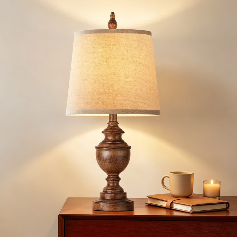Ensemble de 2 lampes de table rétro, lampes de chevet de ferme avec abat-jour en lin blanc, lampes de table de chevet rustiques rétro pour le décor de la chambre à coucher et du salon