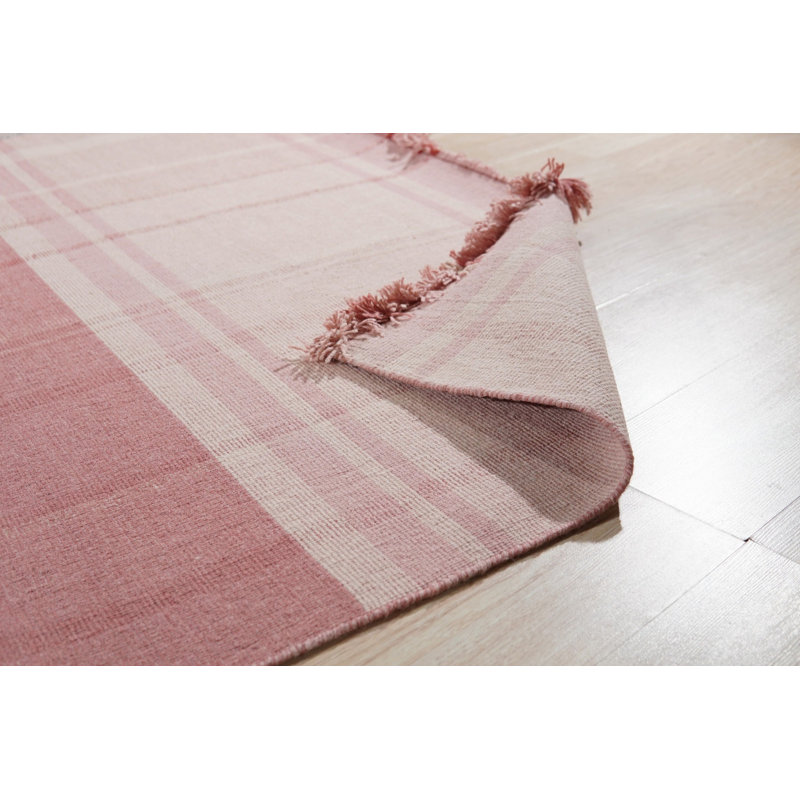 Coral Hand-Knotted Wool Salmon Plaid Geometric Modern Contemporary Carpet Rug, 7'9 x 9'9