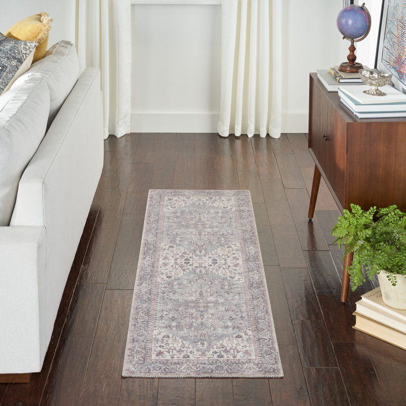 Machine Washable Oriental Gray Area Rug, Runner 2' x 6'
