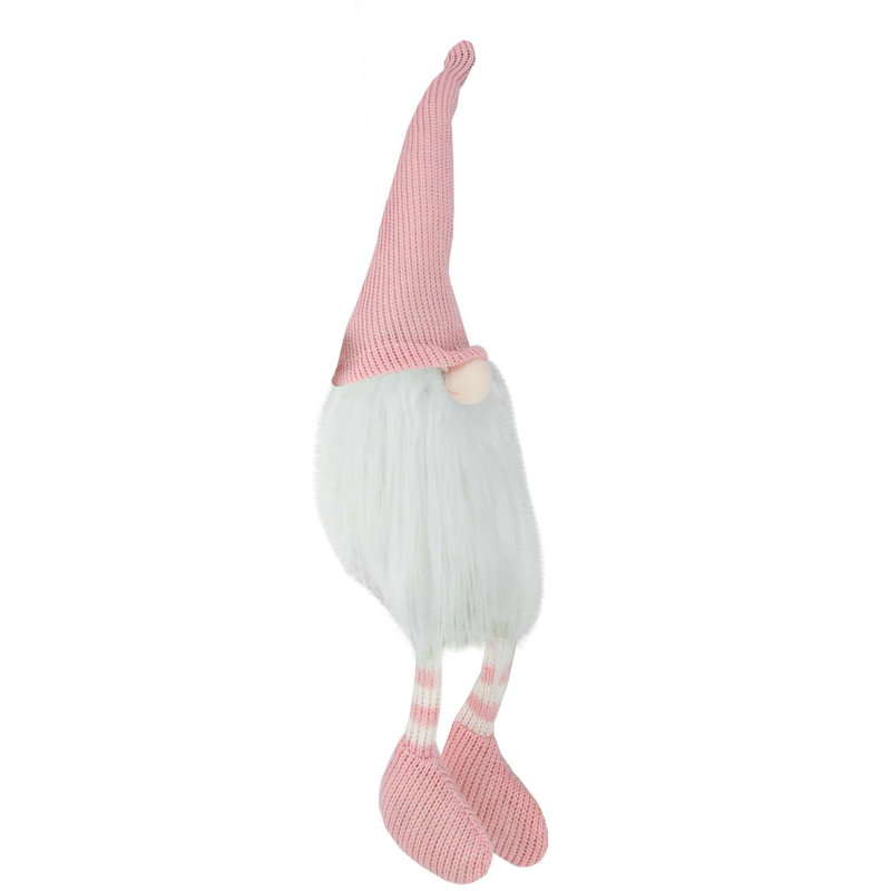 Figurine de gnome à ressorts 16 po, Blanc / Rose