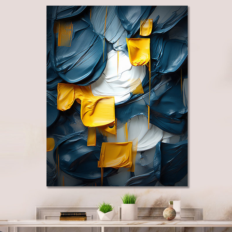 «Spring Bliss Abstract Turquoise And Yellow I», reproduction d'art sur toile, Toile tendue, H 44 po x l 34 po x P 1,5 po