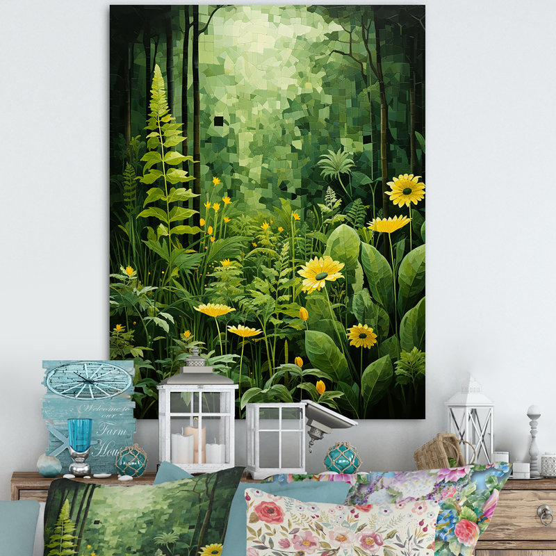 Plantes vertes Reverie Patchwork I - art mural floral salon, H 20 po x l 12 po x P 1 po, Toile tendue