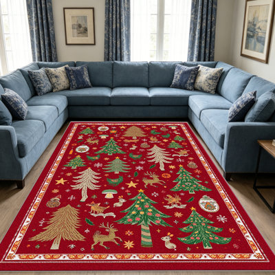 Tapis de Noël rouges pour le salon, doux et confortables, convenant à toutes les saisons, faciles à entretenir, tapis d'intérieur lavable à la machine, sous la table de ferme convenant à la chambre à coucher, à la salle à manger, au bureau, au patio, au balcon, à la maison