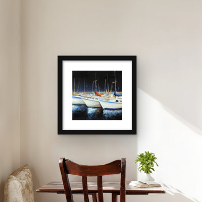 Fishing Boats at the Marina - Blue Marine Framed Print Decor