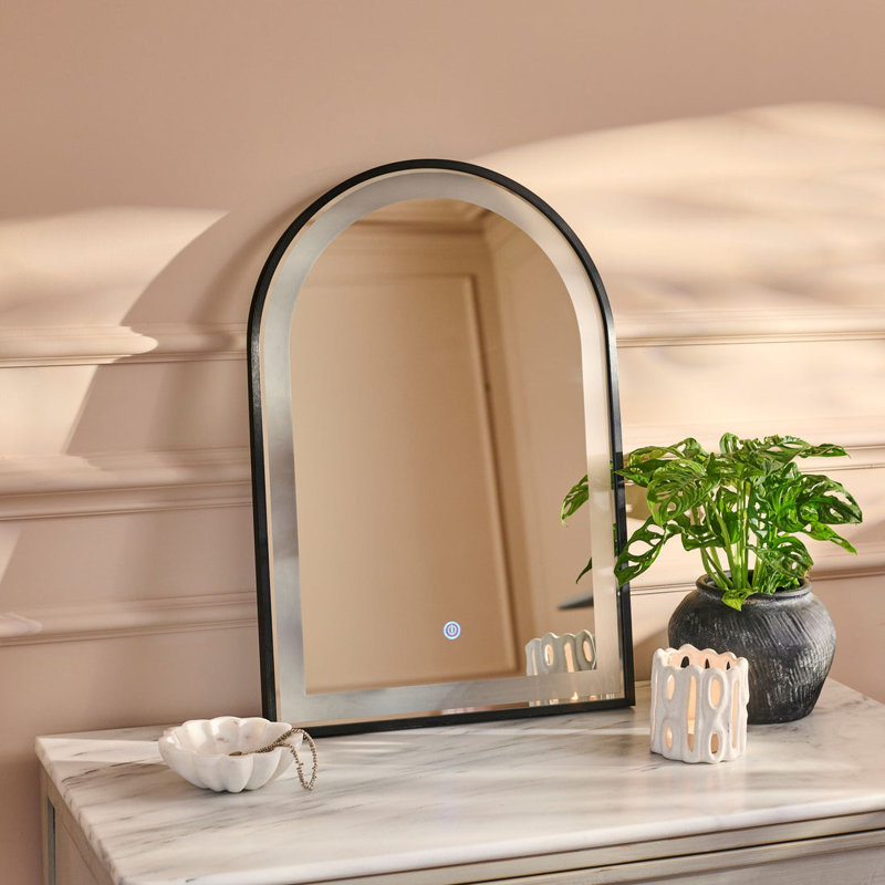 65x45cm LED Arch Bathroom Mirror, Black