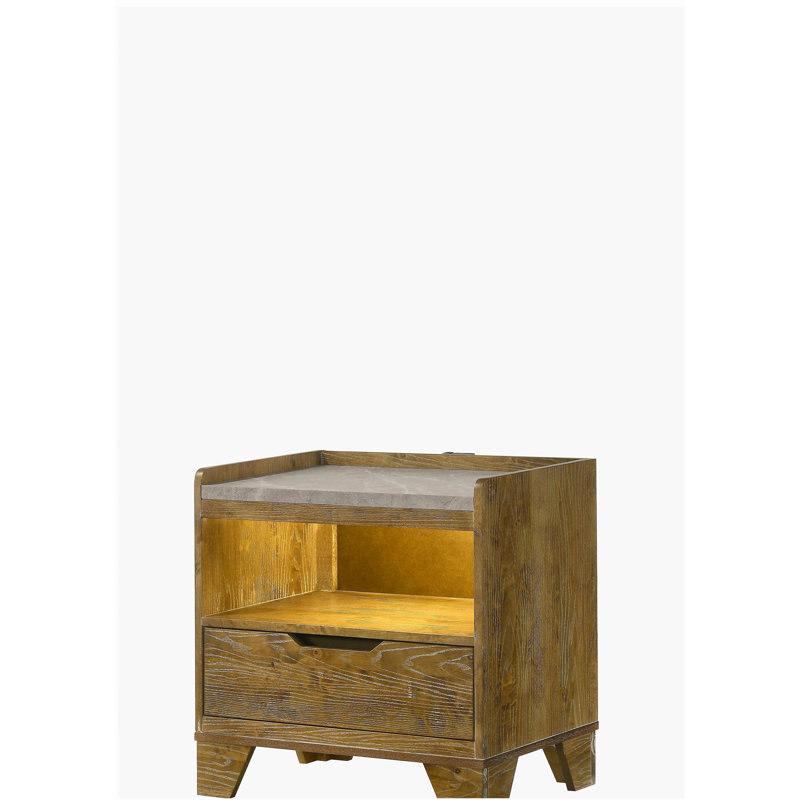 Garcia Light Aspen Brown Nightstand w/LED and USB port