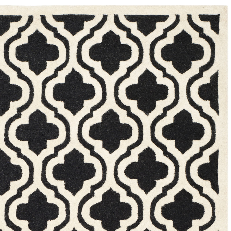 Tapis géométrique en laine noir, Carré 10 pi