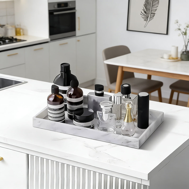 Ensemble de plateau de distributeur de savon en silicone - Organisateur imperméable antidérapant pour comptoir de cuisine, meuble-lavabo et toilette avec rebords surélevés pour sécuriser les articles