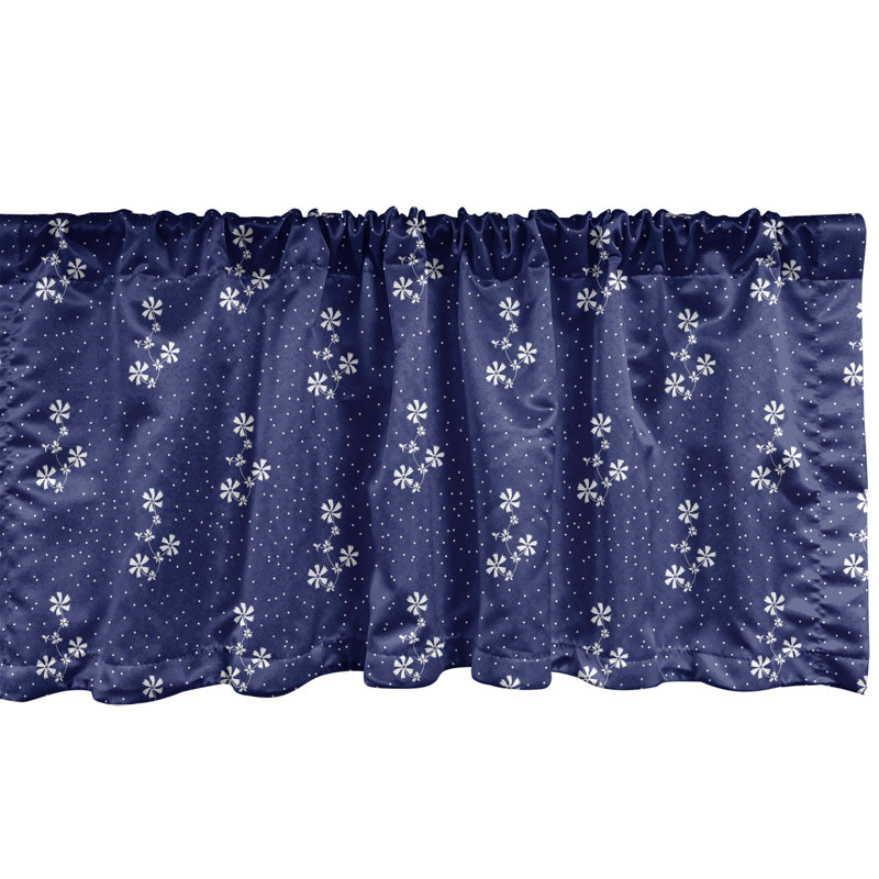 Ambesonne Country Valance Pack of 2 Floral Pattern and Dot - Navy and White, 54" W x 18" L