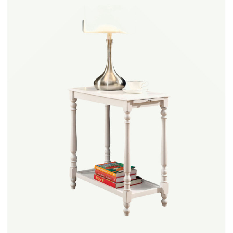 Modern Transitional White 1Pc Side Table/Nightstand Hidden Tray Open Shelf Sofa Side Table Turned Legs Multifunctional Home Furniture
