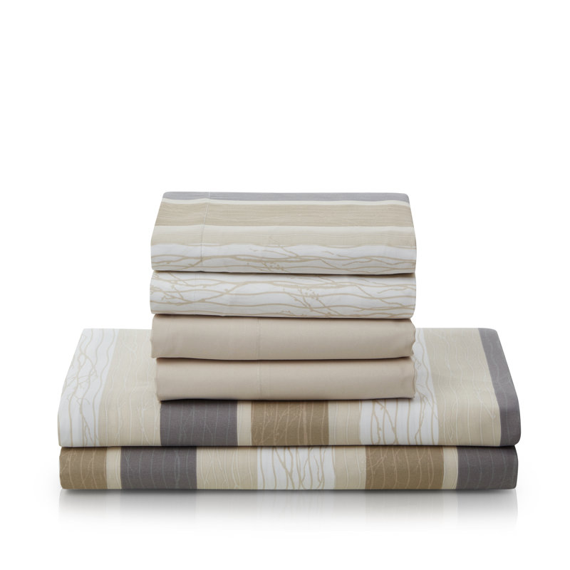 Ultra Soft Microfiber Sheet Set, Brown Striped, Twin XL with 2 Pillowcases