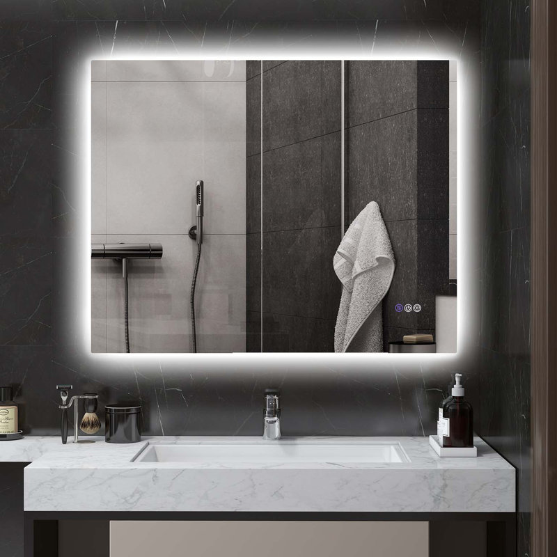 Miroir de salle de bain à DEL avec lumières, miroir à DEL rétroéclairé de 39 po x 32 po pour salle de bain avec antibuée, mémoire et température de couleur infinie, miroir de meuble-lavabo mural à intensité variable, placement horizontal / vertical