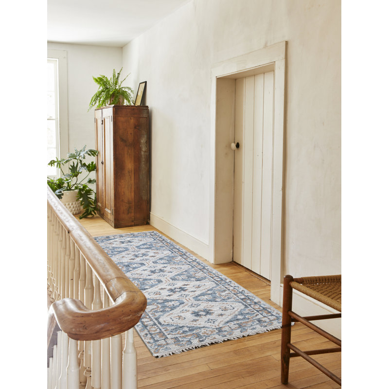 Tapis abstrait noué à la main Cornice, Tapis de couloir 2 pi 6 po x 8 pi
