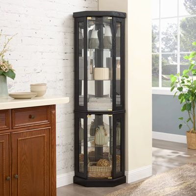 Lighted Corner Curio Cabinet - Display Case For Living Room, Antique Collectibles, Wine & Bar Glass Storage - Elegant Corner Design With Lights Included