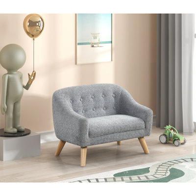 Amelia 28"W Gray Chenille Kids Sofa With Tufted Back And Wooden Legs