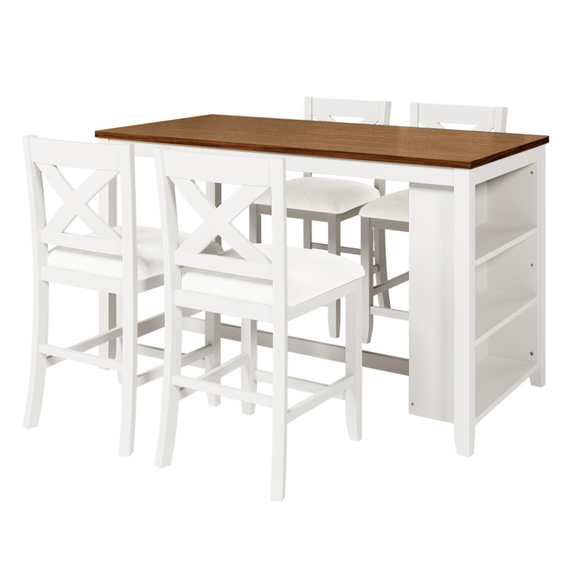 Table de salle à manger à hauteur de comptoir rustique et 4 chaises en bois massif pratique