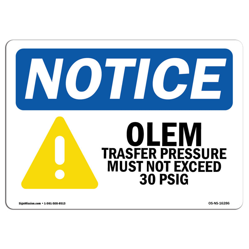 Avis - Signe de pression de transfert Oleum avec symbole