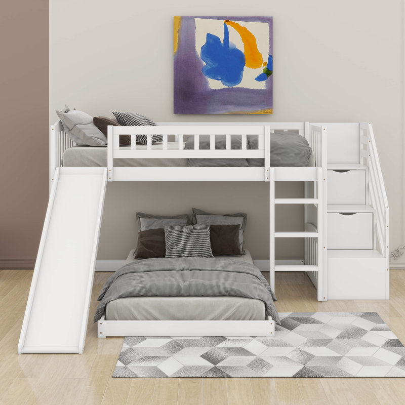 Stairway Twin Over Twin Bunk Bed With Slide, White