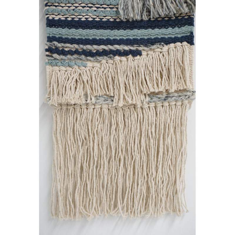 Hand Woven Wall Hanging, Blue/Irovy, 27" H x 13" W