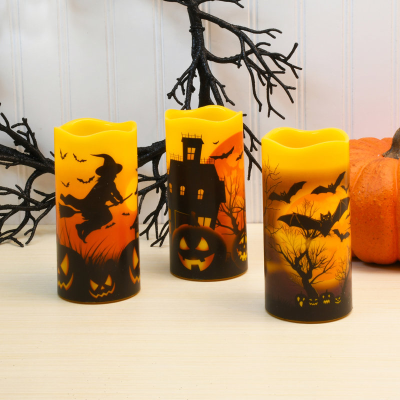 The Holiday Aisle® Battery Operated LED Wax Halloween Candles - 3 Piece ...