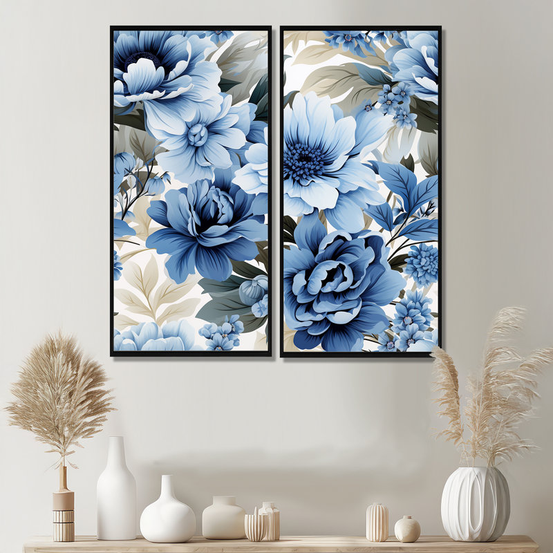 Morey - Blue Canvas Wall Art, 40" H x 40" W, Black, Framed Print without Mat