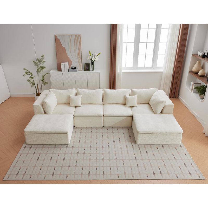Canapés modulaires, canapé convertible avec repose-pieds, Velours côtelé beige
