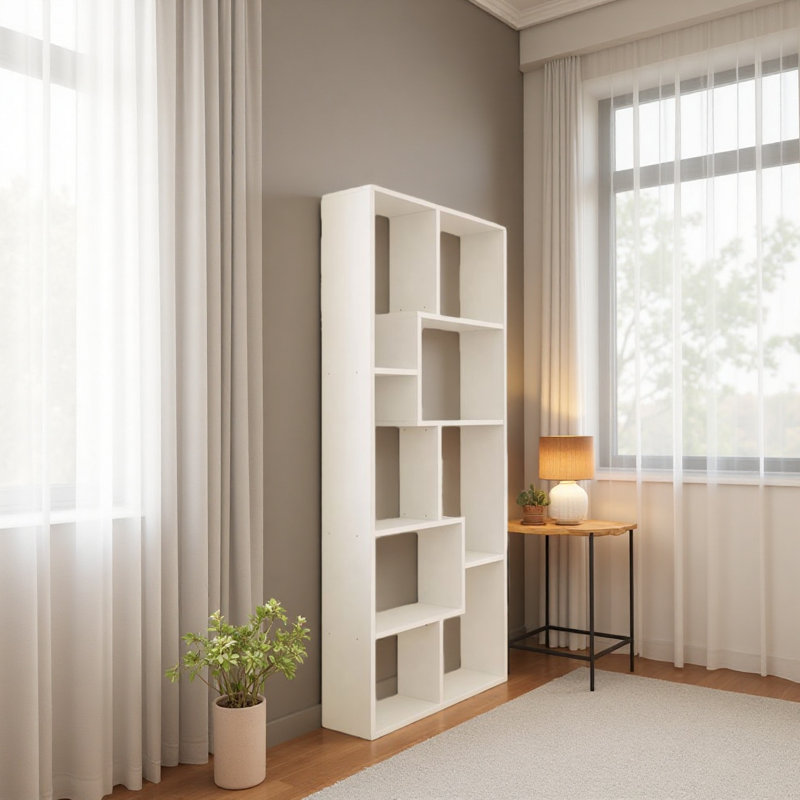 Asymmetrical Display Shelf & Bookcase, 5-Tier, White