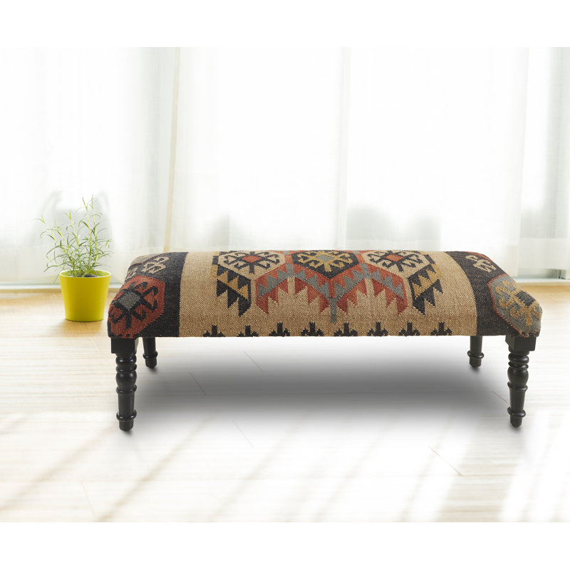 Kyle Handmade Natural/Black/Gray Geometric Upholstered Bench