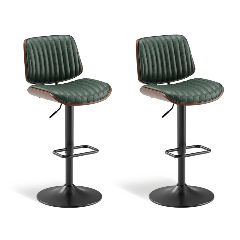  Modern Upholstered Swivel 26.2”H Faux Leather Adjustable Height Barstools with Footrest, for Bar, Kitchen, Dining Room