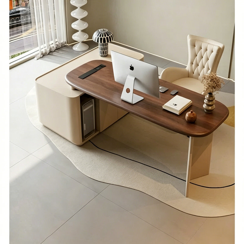 Light Luxury Modern L-Shaped Solid Wood Desk, 29.53' H x 66.93" W x 51.18" D
