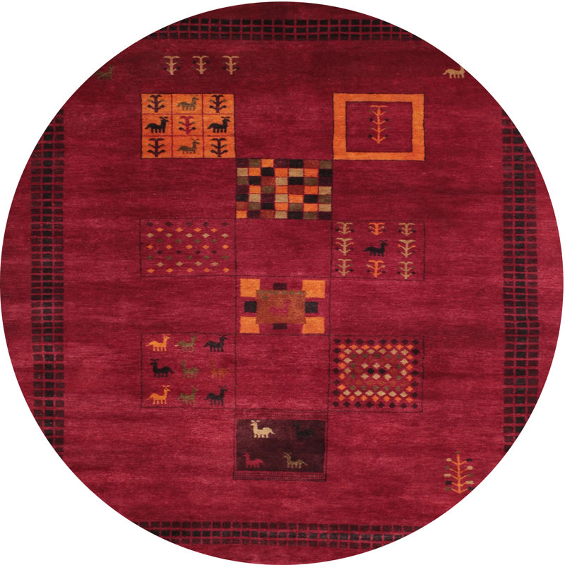 Tapis brun/rouge pourpre contemporain, Rond 6 pi