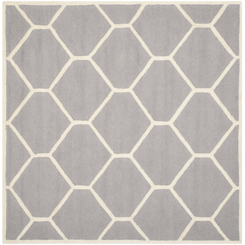 Deedgra Hand Tufted Wool Geometric Rug, Square 8'