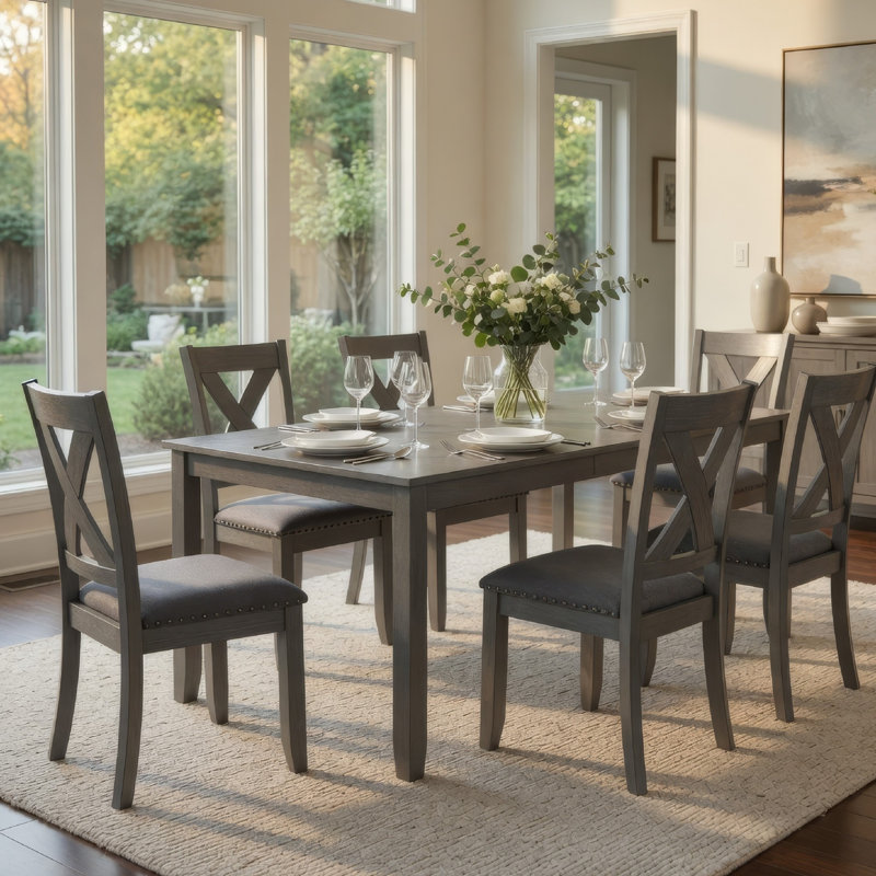 Ensemble de table de salle à manger à hauteur de comptoir et 6 chaises Carla, bois gris Carla, H 36 po x l 60 po x P 36 po