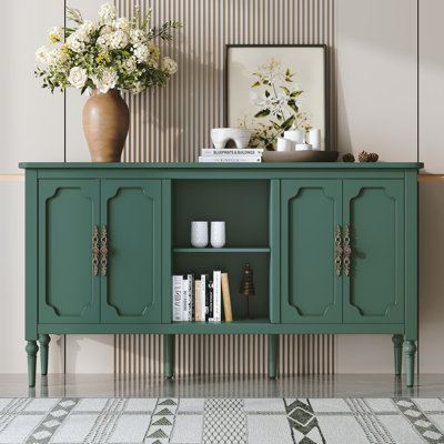 Gurbachan 59-in Vintage four-door cabinet with open shelves