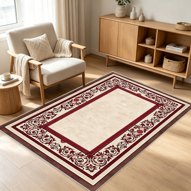 Red Retro carpet-easy to clean, machine-washable, soft and comfortable; suitable for door mats, kitchens, living rooms, bedrooms, corridors, and laundry areas. Easy to clean, durable carpet for home decoration.