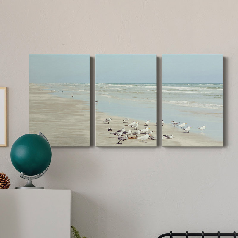 Padre Island Shore Birds - Toile tendue avec châssis de qualité supérieure - Prêt à être accroché, H 27 po x l 54 po x P 1 po