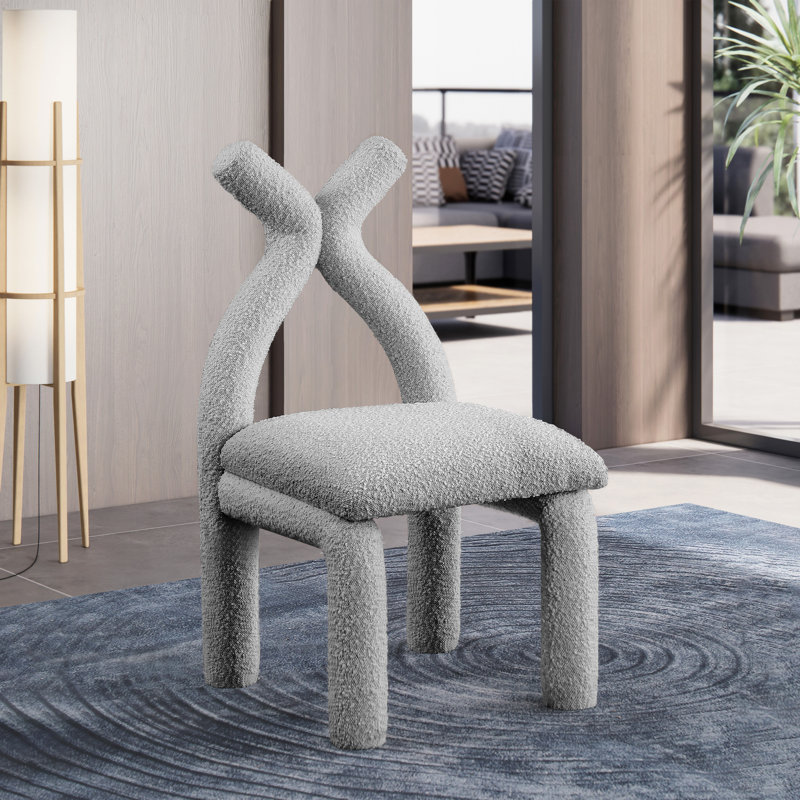 Xena Upholstered Side Chair, Grey Boucle Fabric