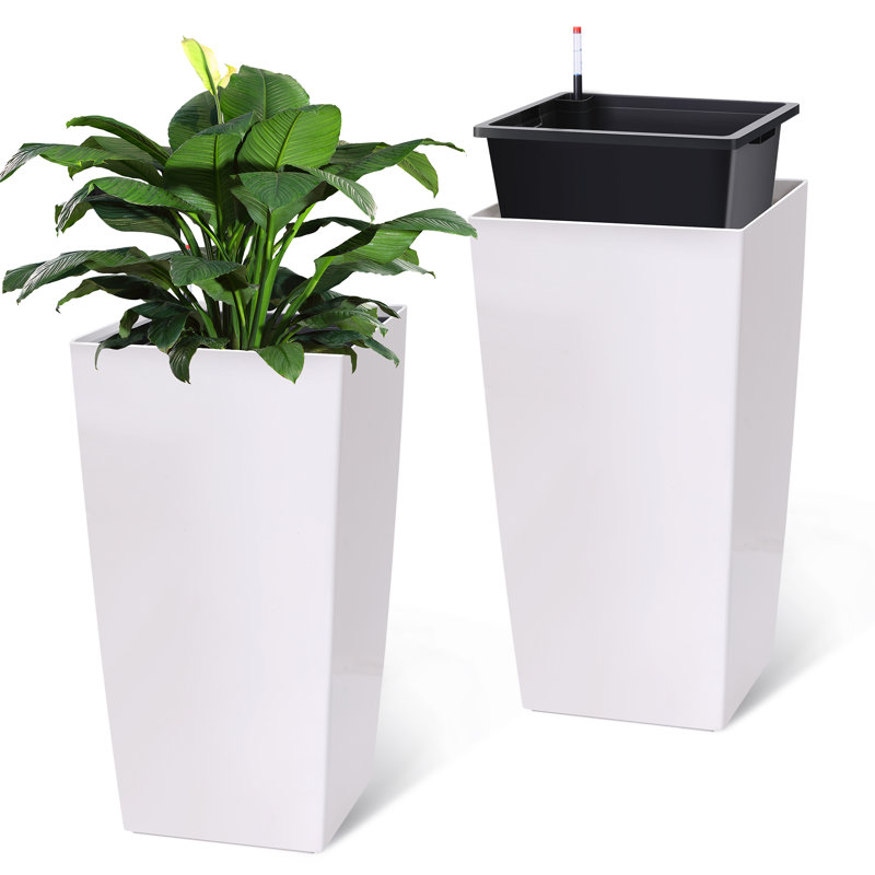30 in Tall  Set of 2. Outdoor＆Indoor Black  Pots. High Front Porch  Pots With Drainage Holes＆Water Level  Movable Wheels ＆Inner . Automatic Watering